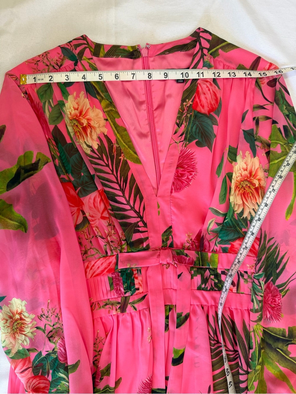Alex Marie Hot Pink Tropical Floral V-Neck Long Sleeve Dress - Picture 5 of 10